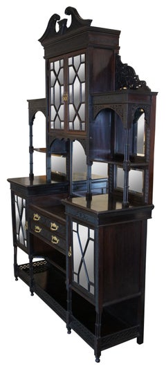 Antique Edwardian Chinese Chippendale Mahogany China Cabinet Etagere Curio