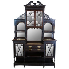 Antique Edwardian Chinese Chippendale Mahogany China Cabinet Etagere Curio