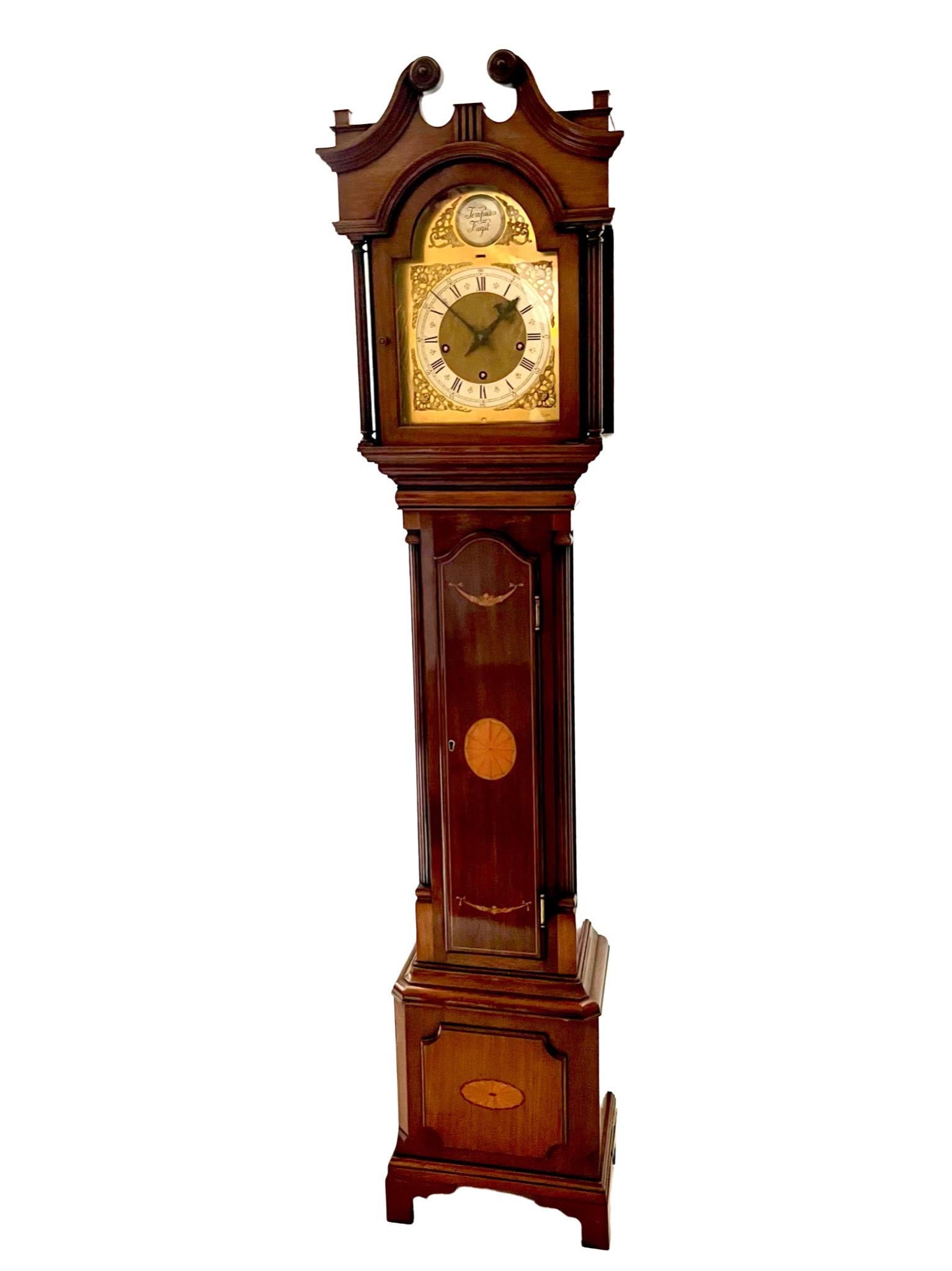 British Antique Edwardian Chippendale Style Mahogany Grandmother Clock