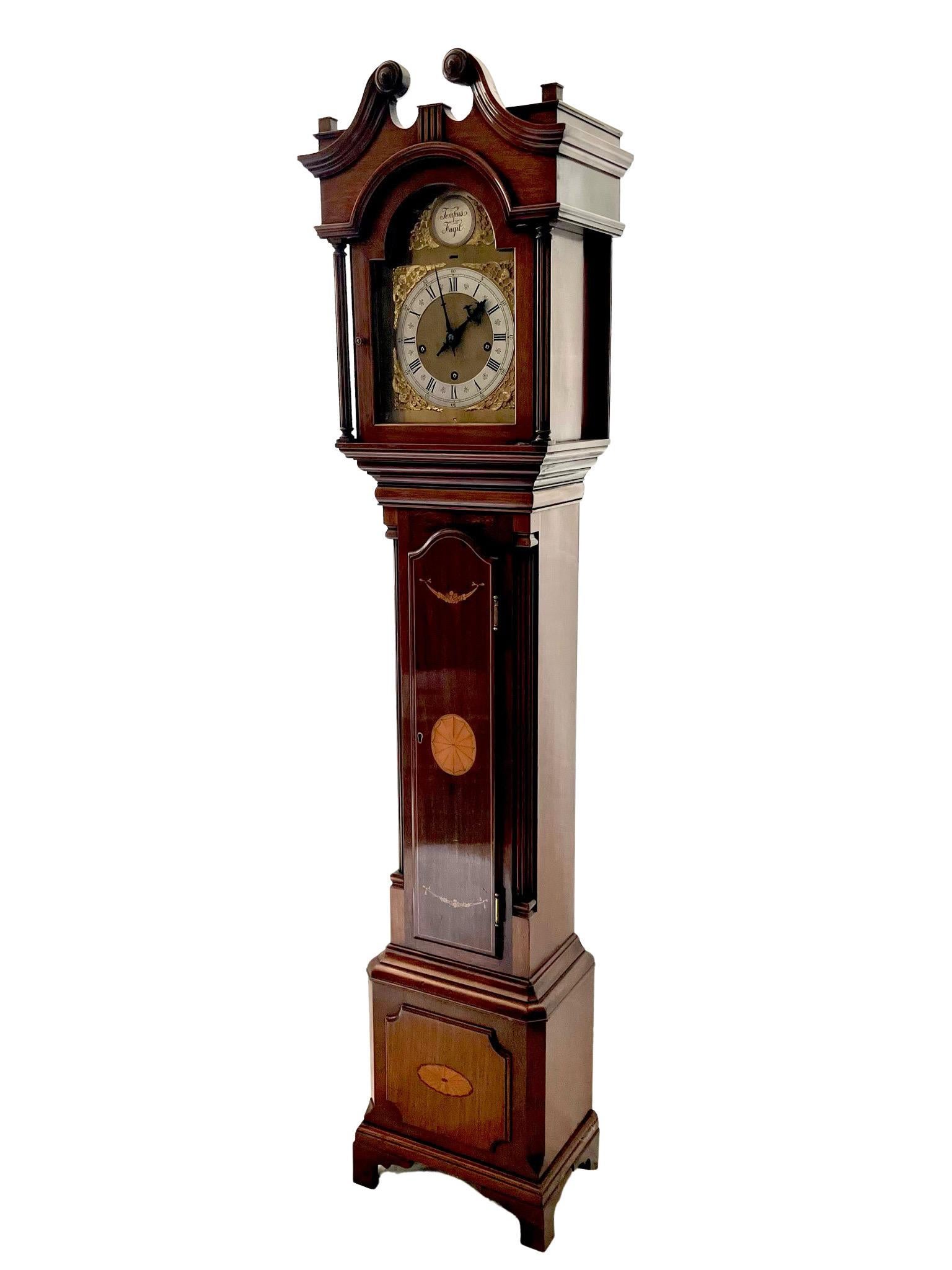 20th Century Antique Edwardian Chippendale Style Mahogany Grandmother Clock