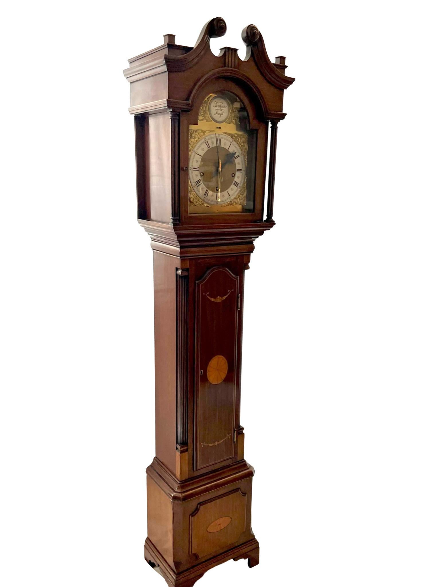 Brass Antique Edwardian Chippendale Style Mahogany Grandmother Clock