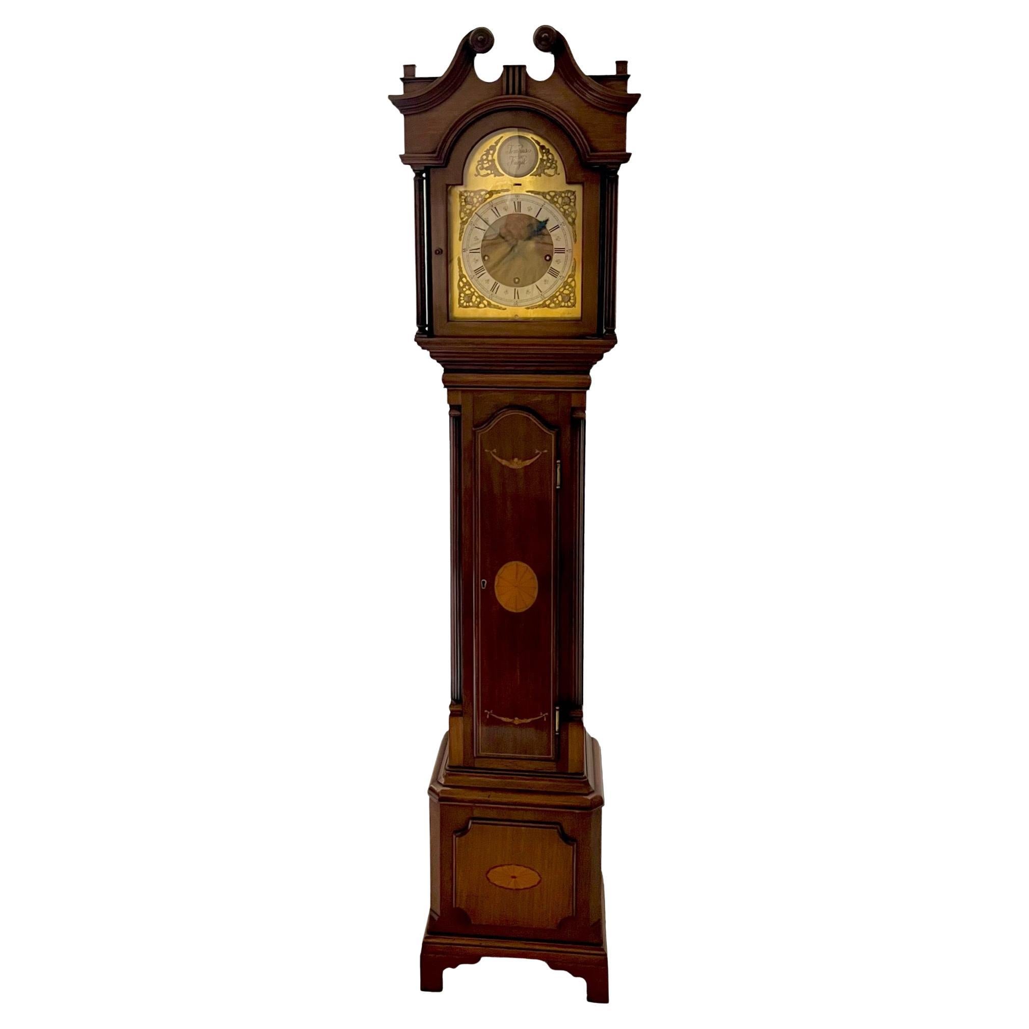 Antique Edwardian Chippendale Style Mahogany Grandmother Clock