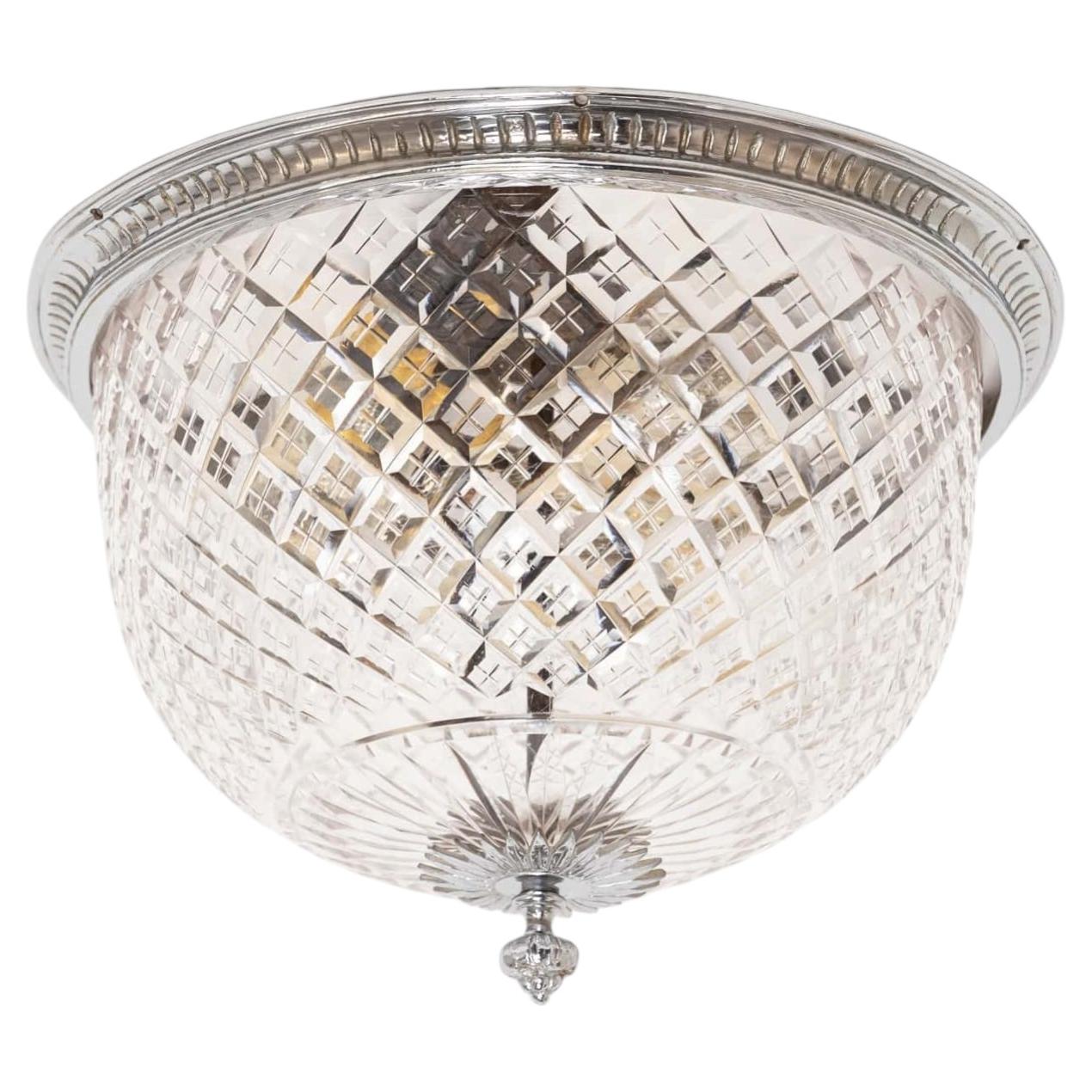 Antique Edwardian Chrome Plated Cut Glass Flush Ceiling Light. c.1910