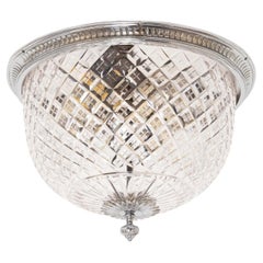 Antique Edwardian Chrome Plated Cut Glass Flush Ceiling Light. c.1910