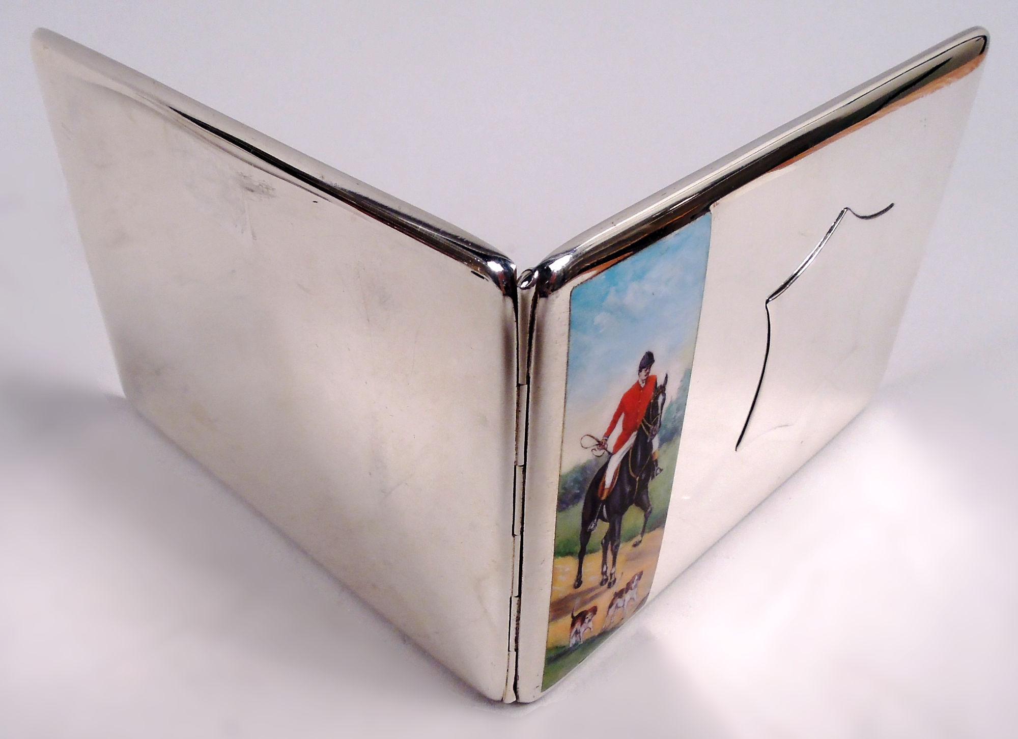 Antique Edwardian Cigarette Case with Enamel Fox Hunt In Good Condition For Sale In New York, NY