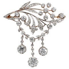 Antique Edwardian circa 1900 Certified 5.93 Carat Diamond Garland Style Brooch