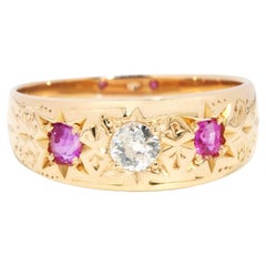 Antique Edwardian Circa 1900s Ruby & Old Cut Diamond Ring 18 Carat Yellow Gold