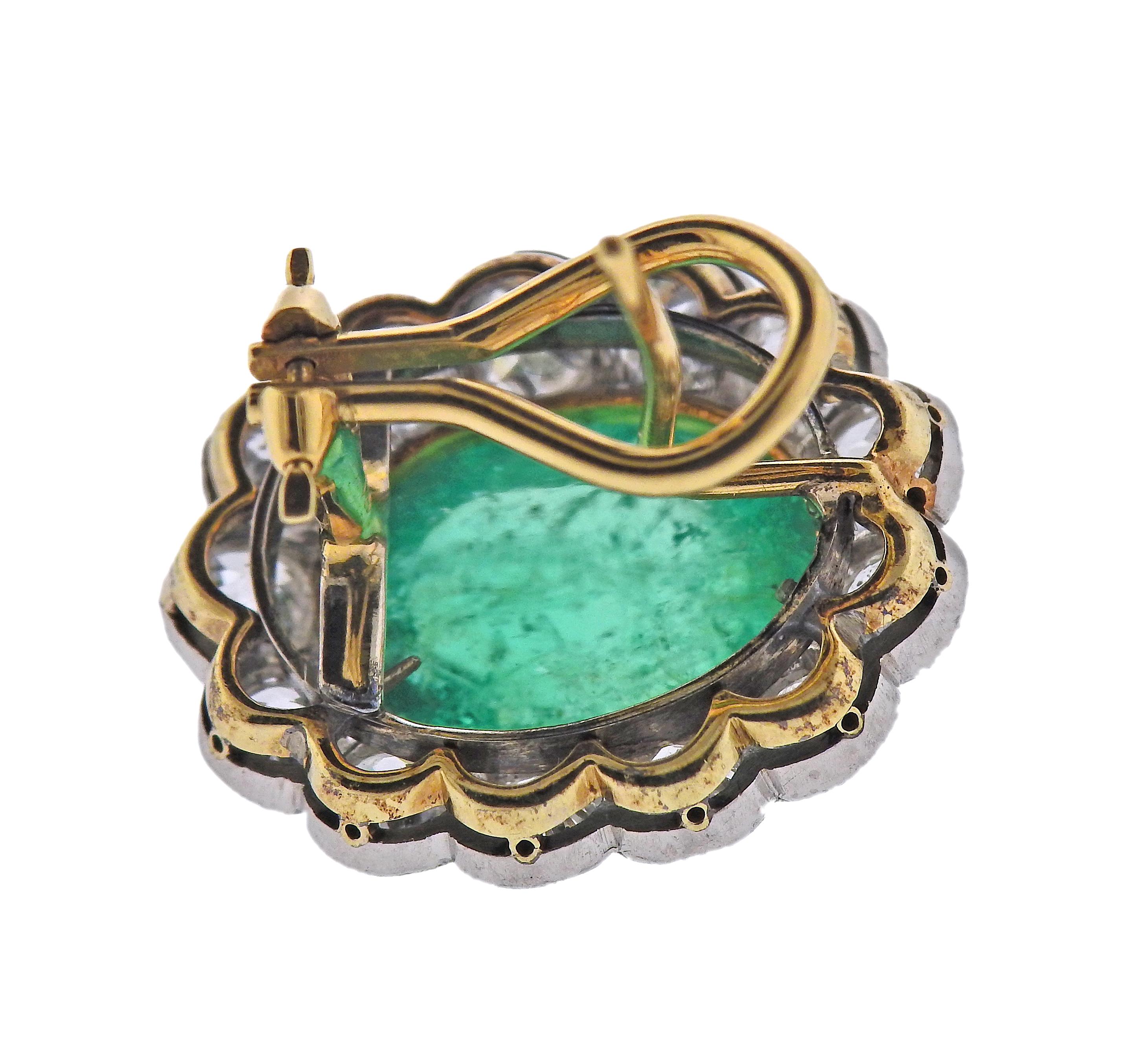 Antike edwardianische Ohrringe, um 1910, 12 Karat Smaragd-Cabochon-Diamant (Edwardian) im Angebot