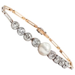 Antique Edwardian circa 1910, 3.96 Carat Diamond and Natural Pearl Bracelet