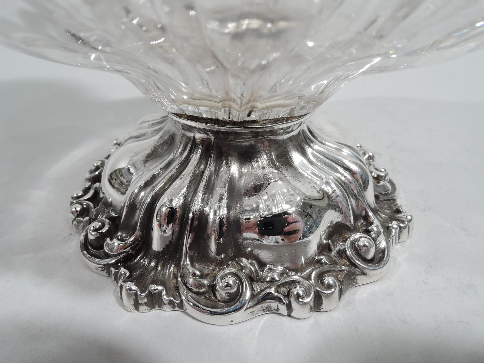 Antique Edwardian Classical Sterling Silver & Crystal Sugar Caster In Excellent Condition In New York, NY