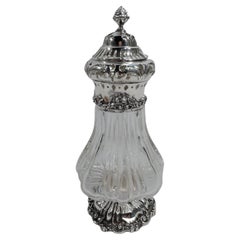 Antique Edwardian Classical Sterling Silver & Crystal Sugar Caster