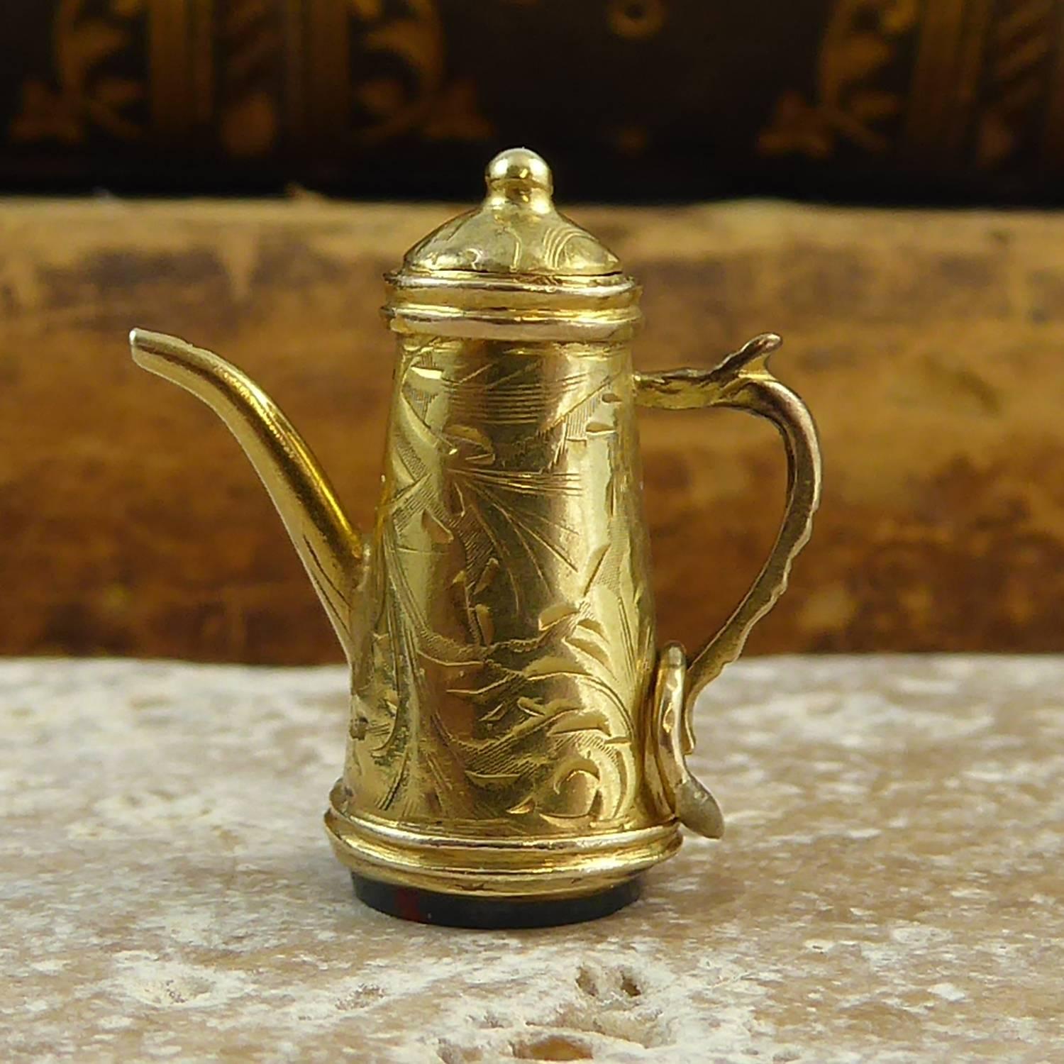 Antique Edwardian Coffee Pot Seal, Bloodstone, Yellow Gold, Hand Engraved 2