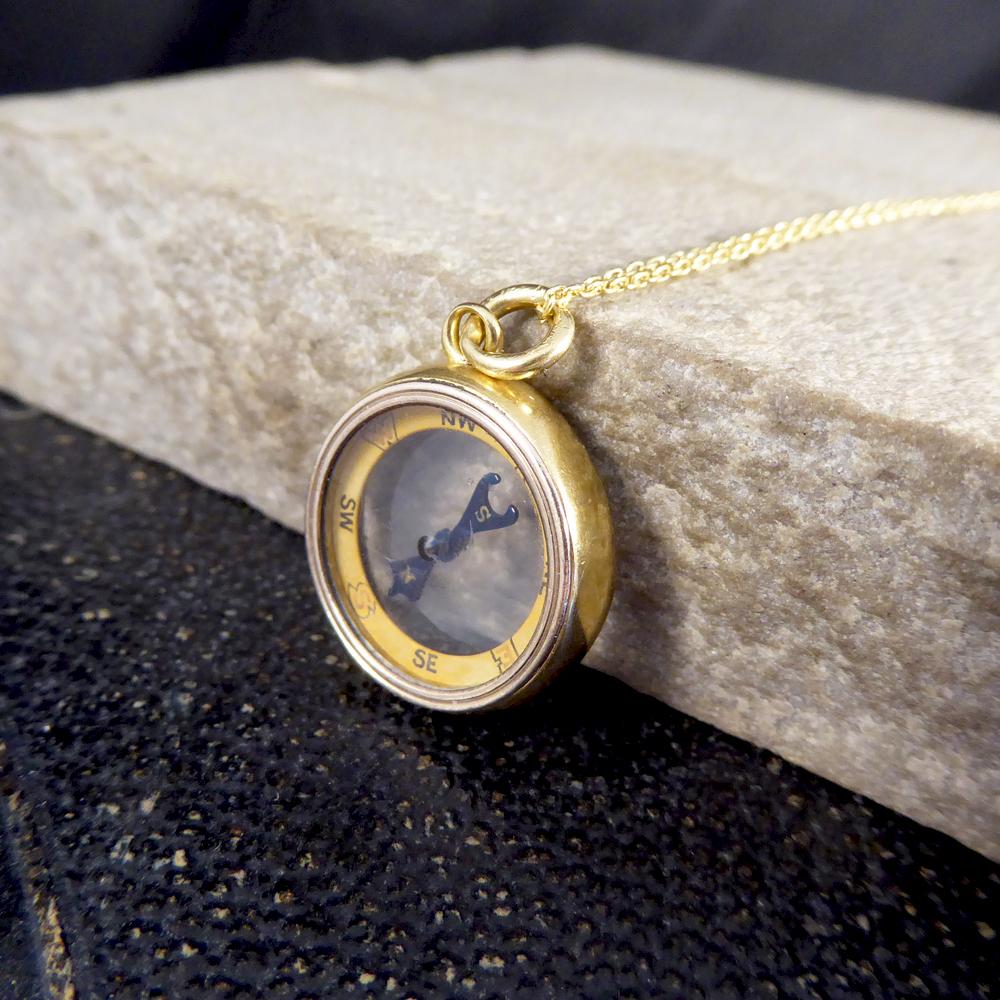 antique gold compass necklace