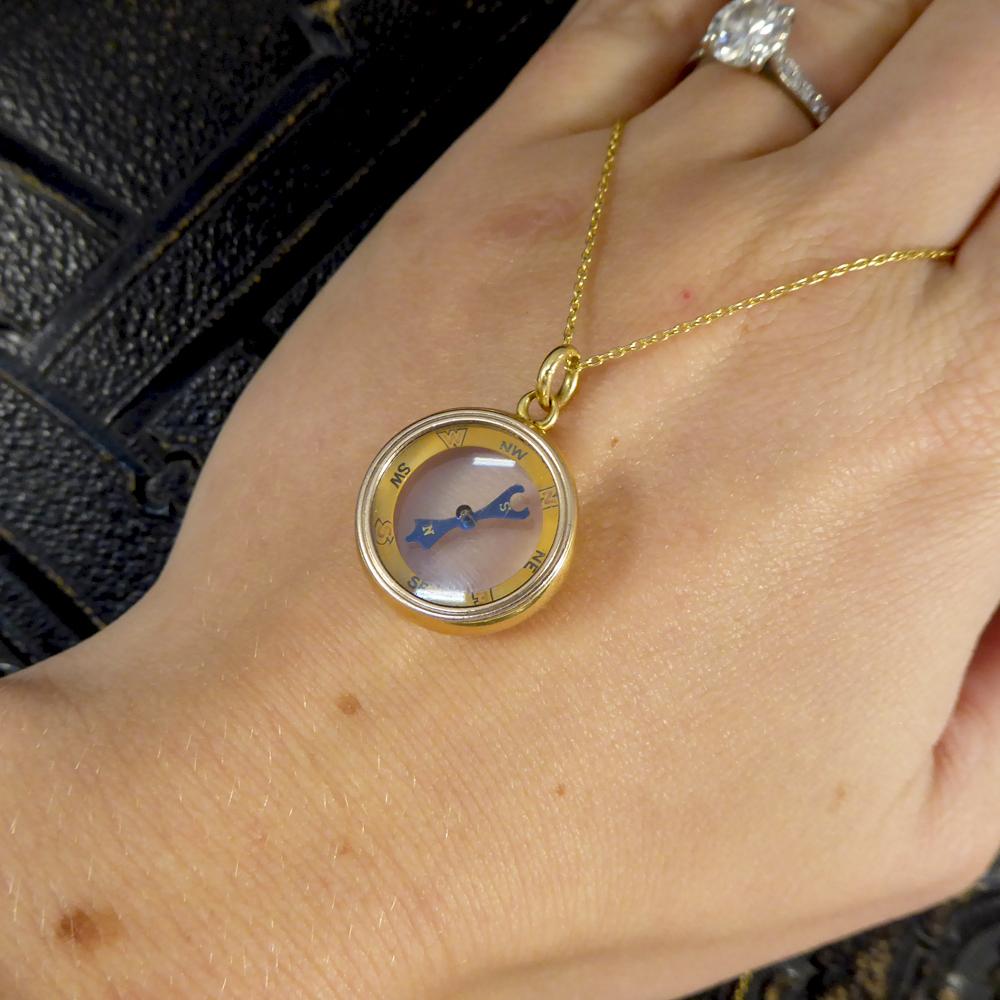 Women's or Men's Antique Edwardian Compass 18 Carat Yellow Gold Pendant on 9 Carat Gold Chain