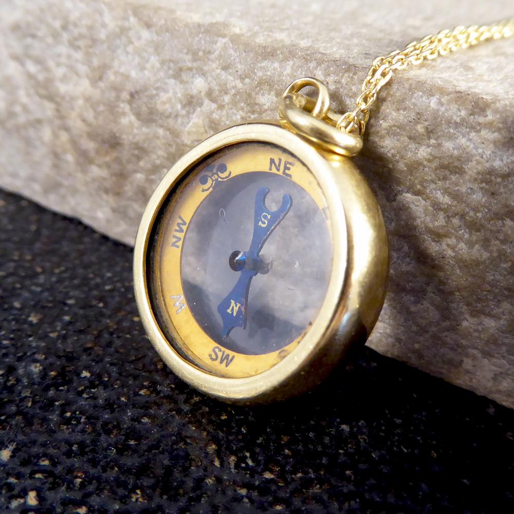 Antique Edwardian Compass 18 Carat Yellow Gold Pendant on 9 Carat Gold Chain 1