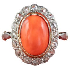 Antique Edwardian Coral Diamond Cluster Ring