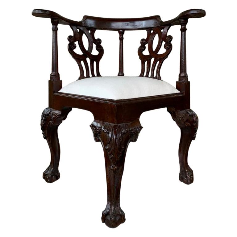 Antique Edwardian Corner Chair Seat Mahogany For Sale