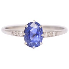 Antique Edwardian Cornflower Sapphire Diamond Solitaire Ring
