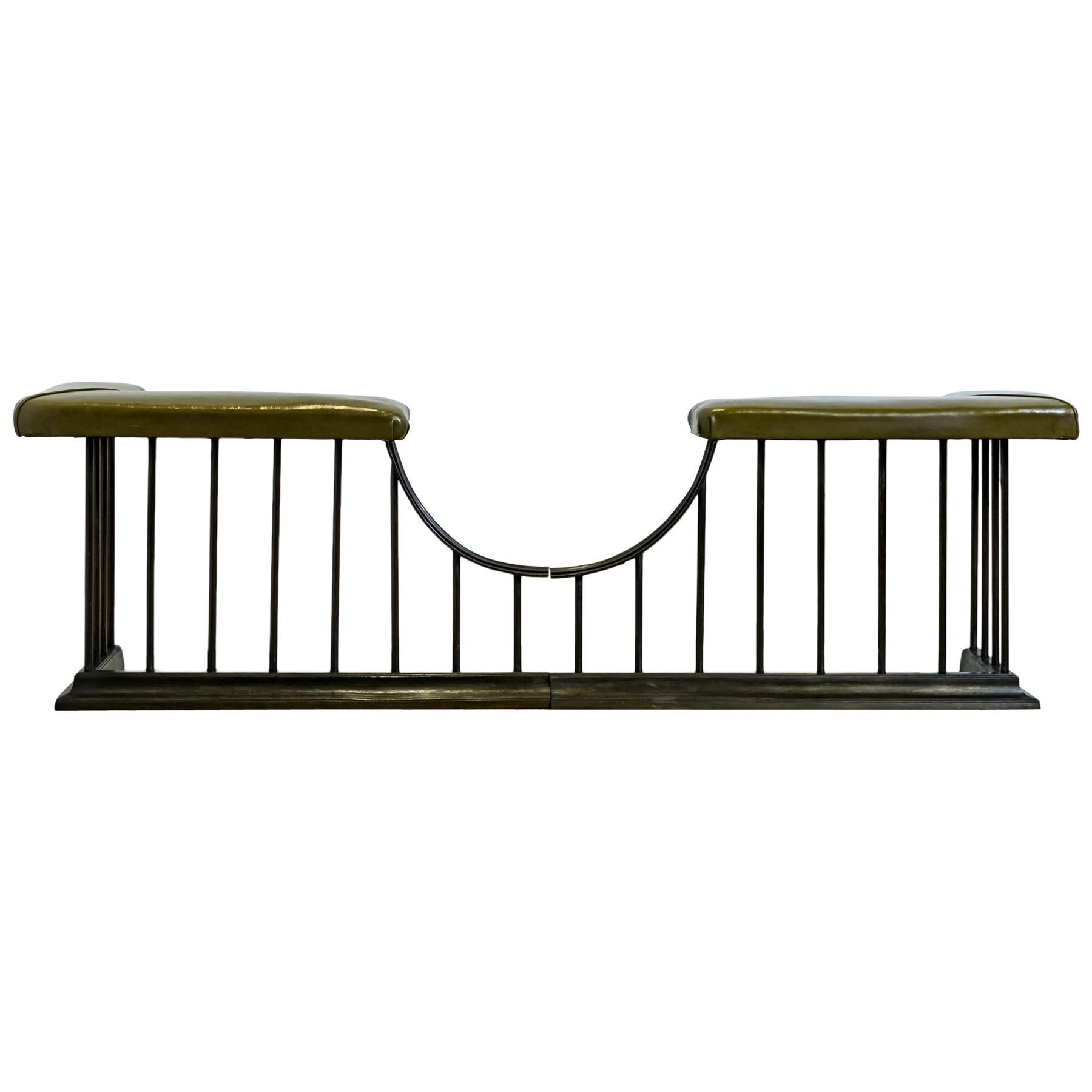 Antique Edwardian Country House Steel and Leather Club Fender