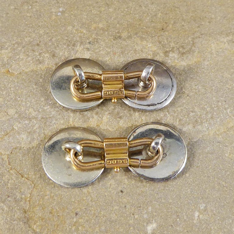 Antique Edwardian Cufflinks in Blue Enamel and Diamond Halo in 18 Carat