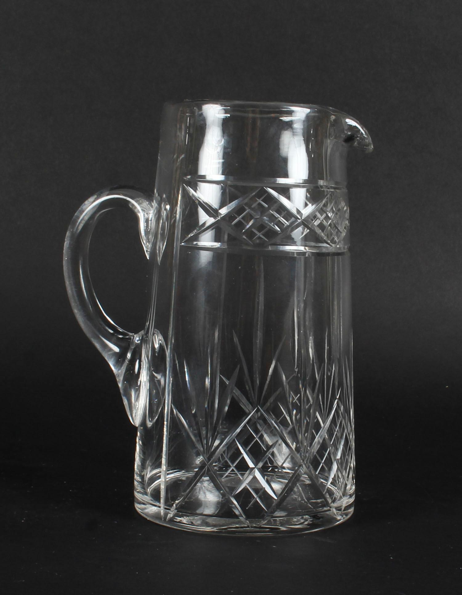 English Antique Edwardian Cut Crystal Cocktail Jug Pitcher, Early 20th Century