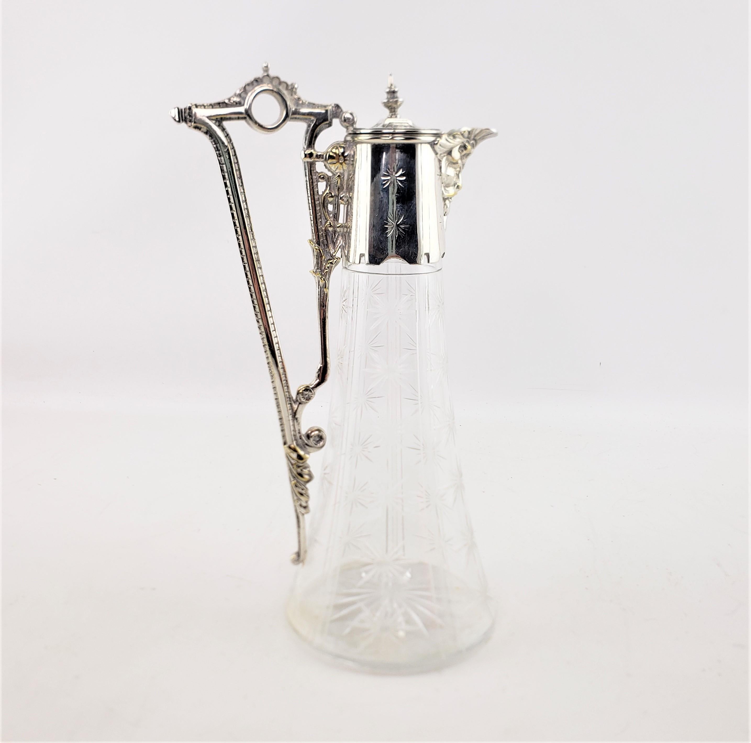 English Antique Edwardian Cut Crystal & Silver Plated Claret Jug or Decanter For Sale