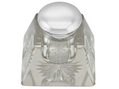 John Charles Grinsell Antique Edwardian Cut Glass and Sterling Silver Inkwell