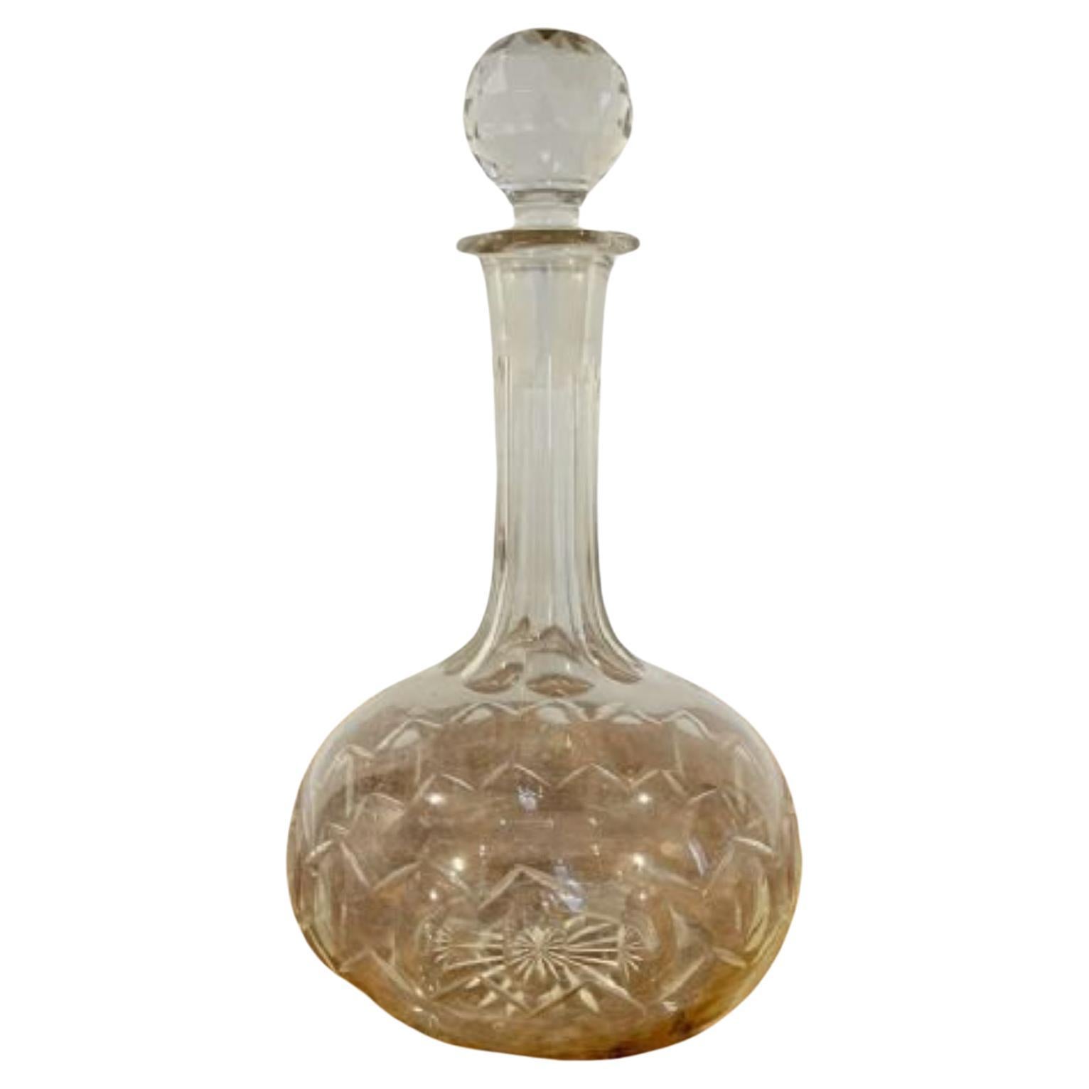 Antique Edwardian cut glass decanter For Sale