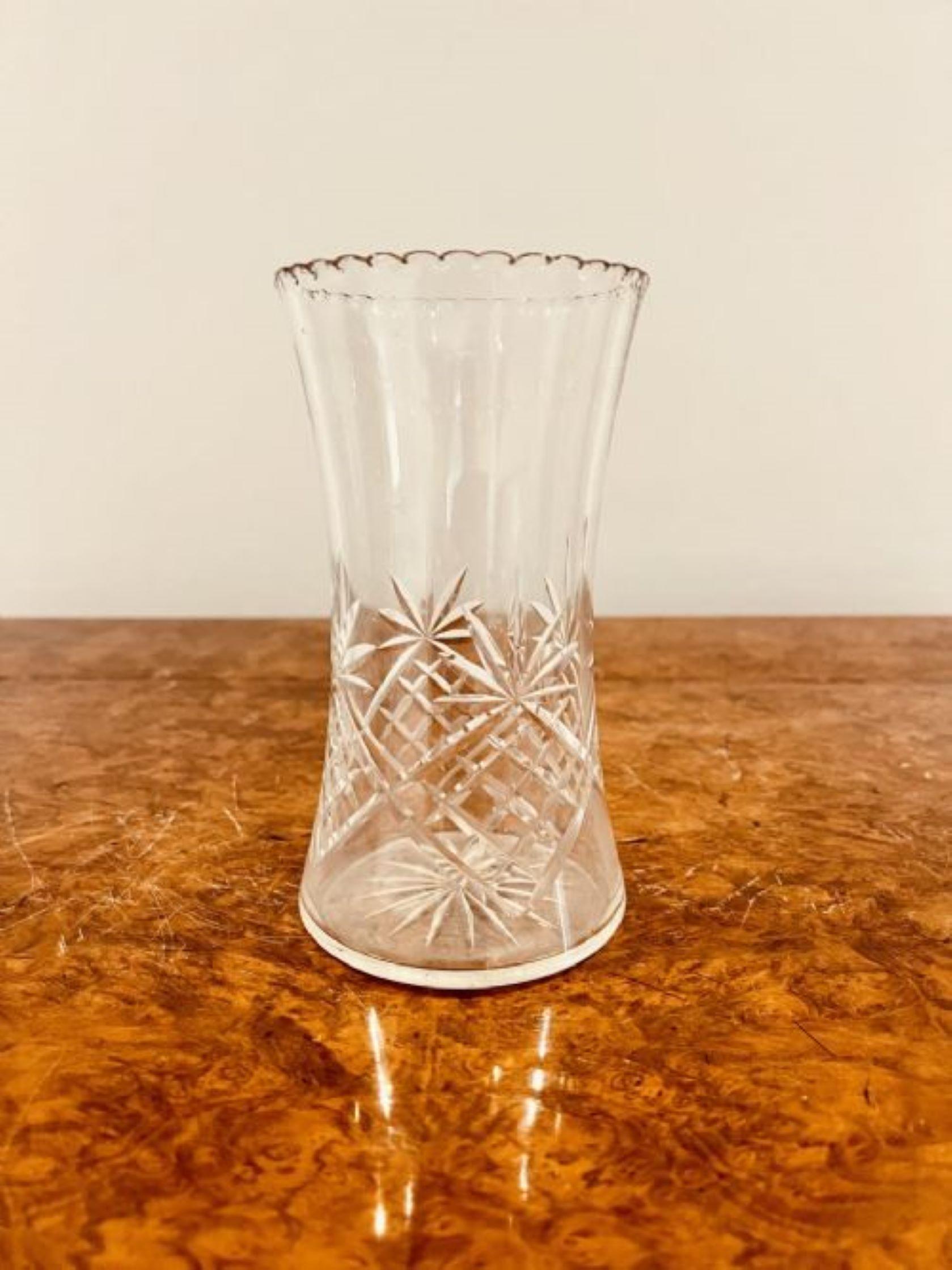 Glass Antique Edwardian cut glass vase  For Sale