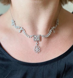 Antique Edwardian Delicate Diamond Platinum Gold Necklace