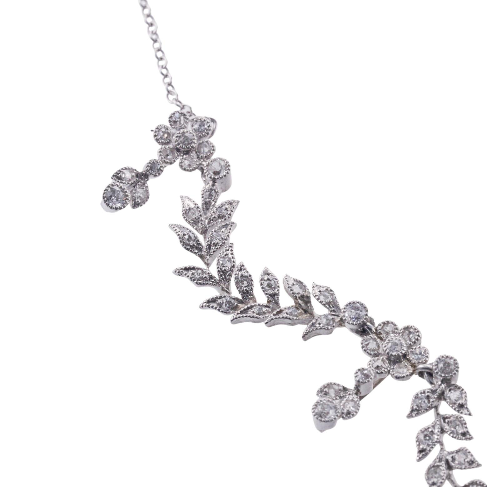 Women's Antique Edwardian Delicate Diamond Platinum Gold Necklace For Sale