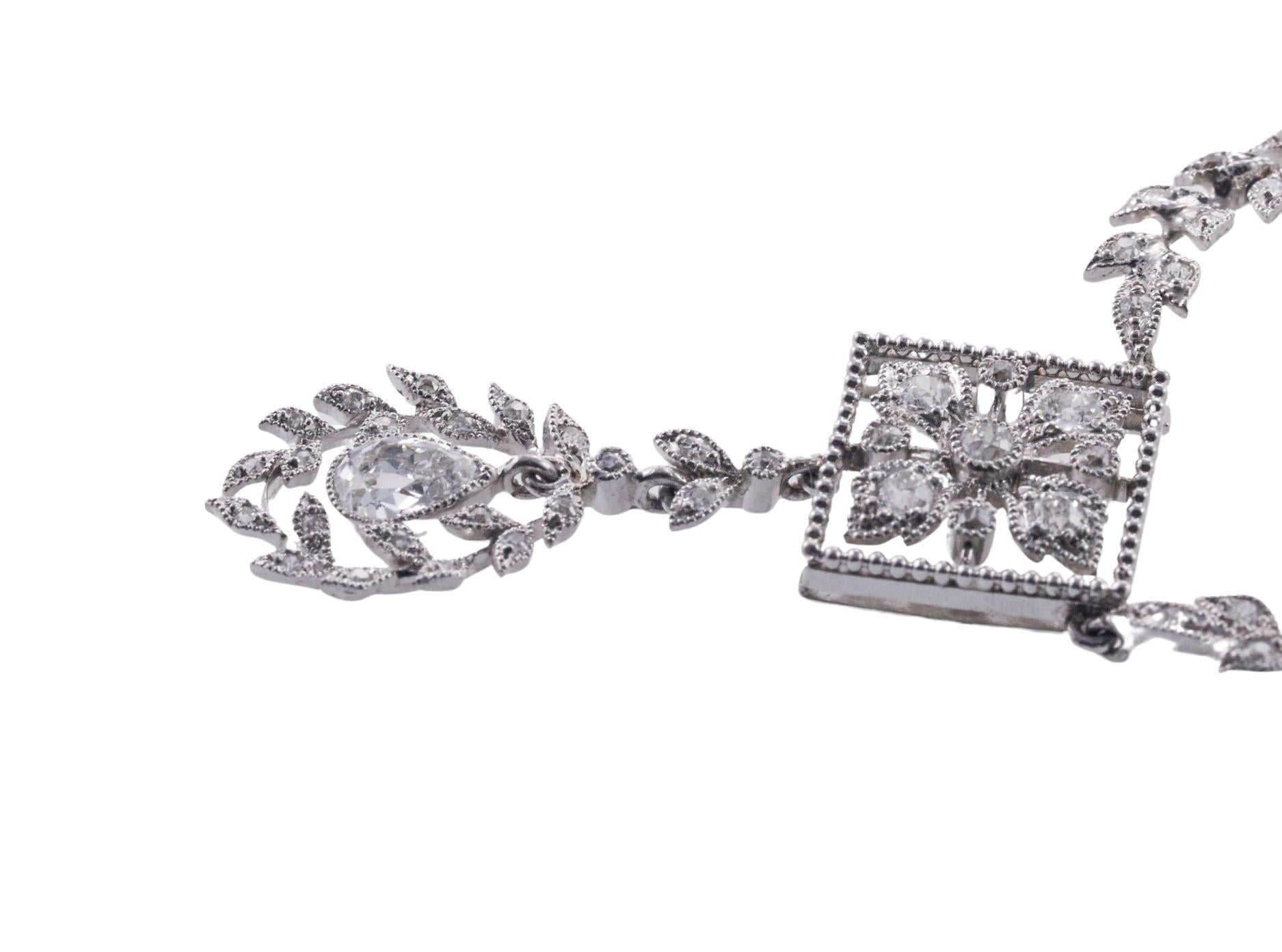Antique Edwardian Delicate Diamond Platinum Gold Necklace For Sale 2