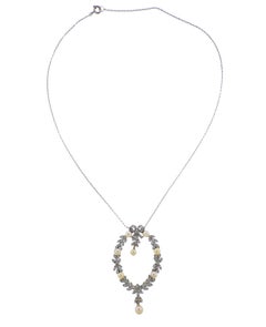 Antique Edwardian Delicate Pearl Diamond Gold Platinum Pendant Necklace