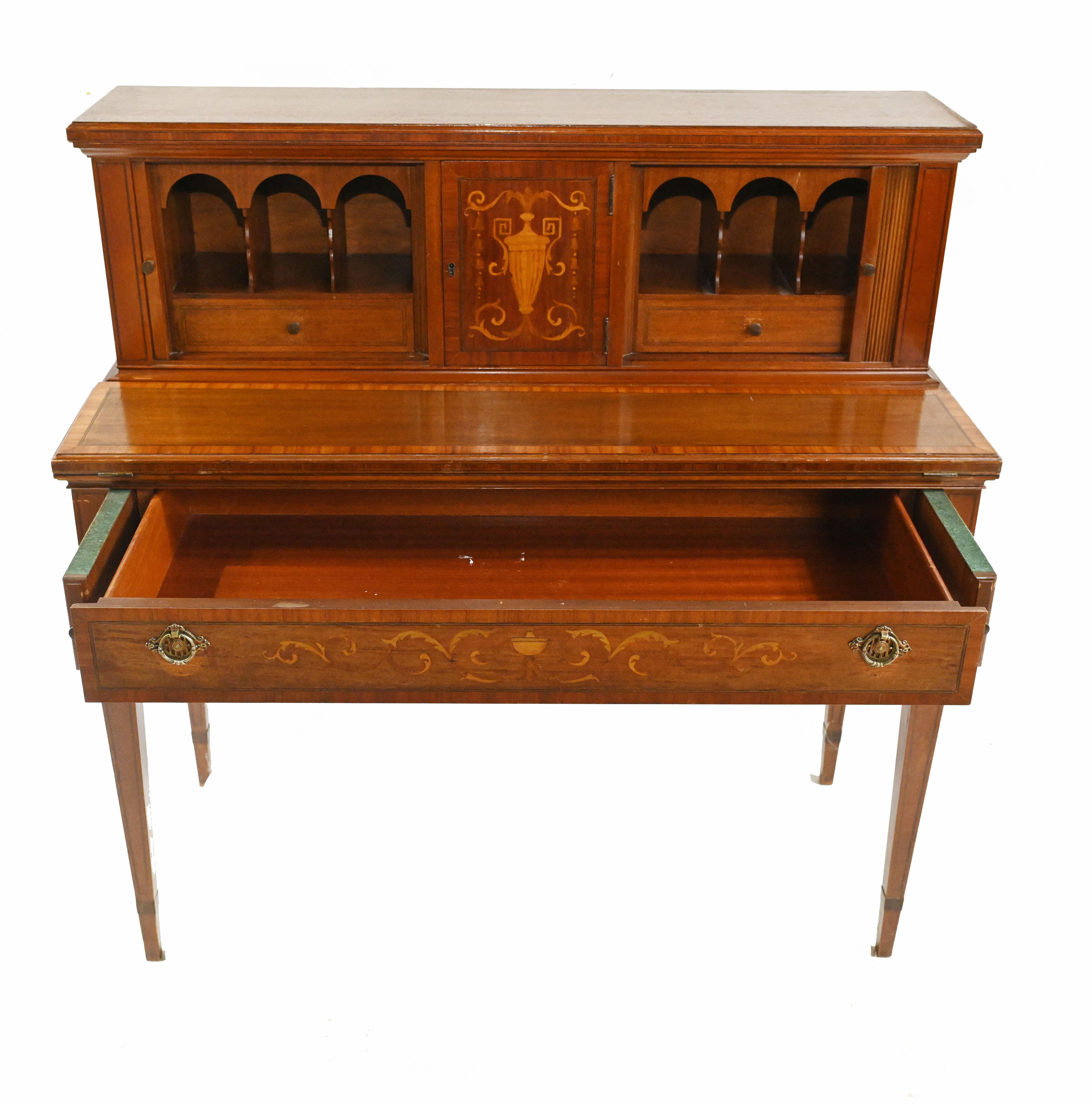 Antique Edwardian Desk Writing Table, Mahogany Sheraton 2