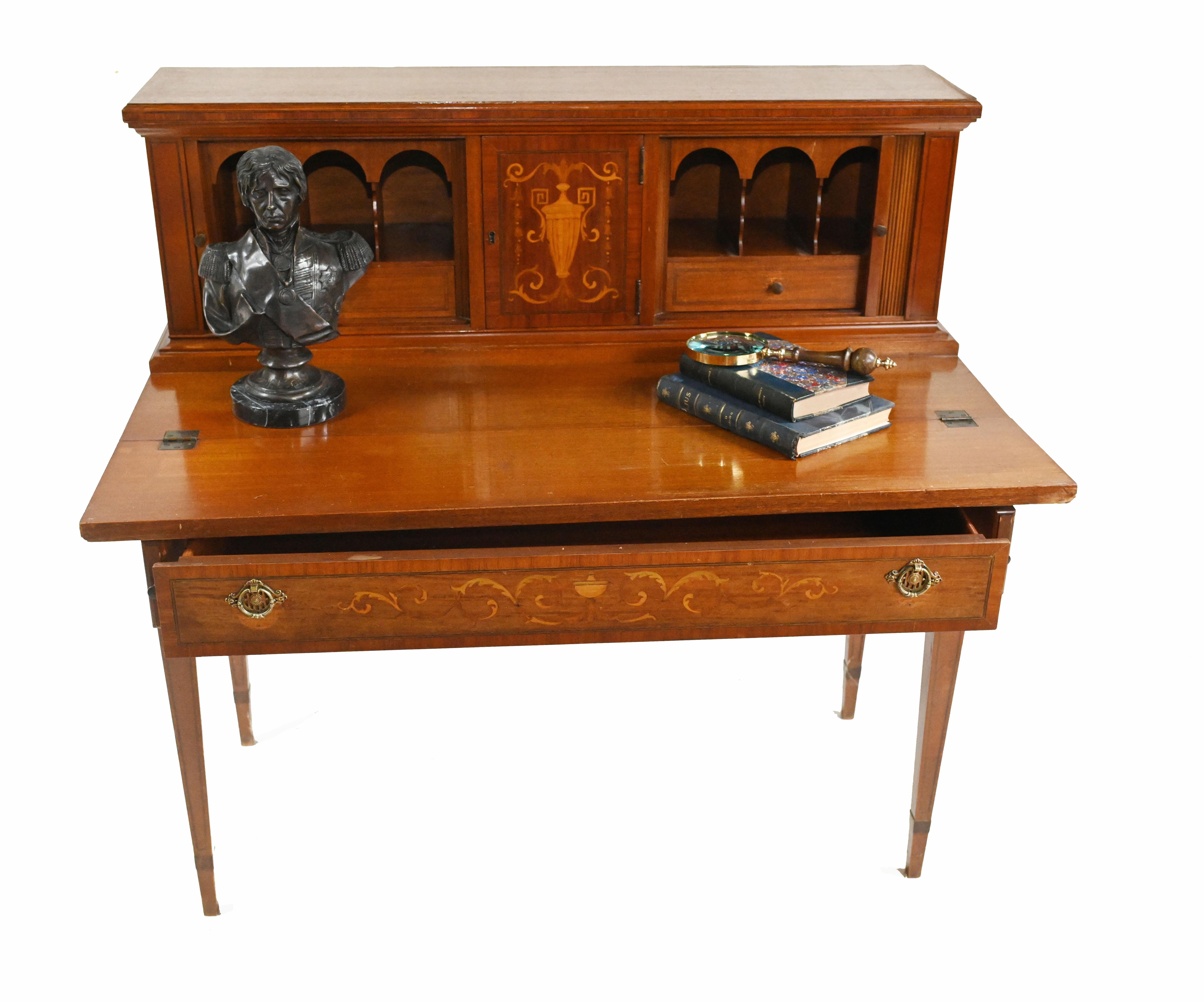Antique Edwardian Desk Writing Table, Mahogany Sheraton 3