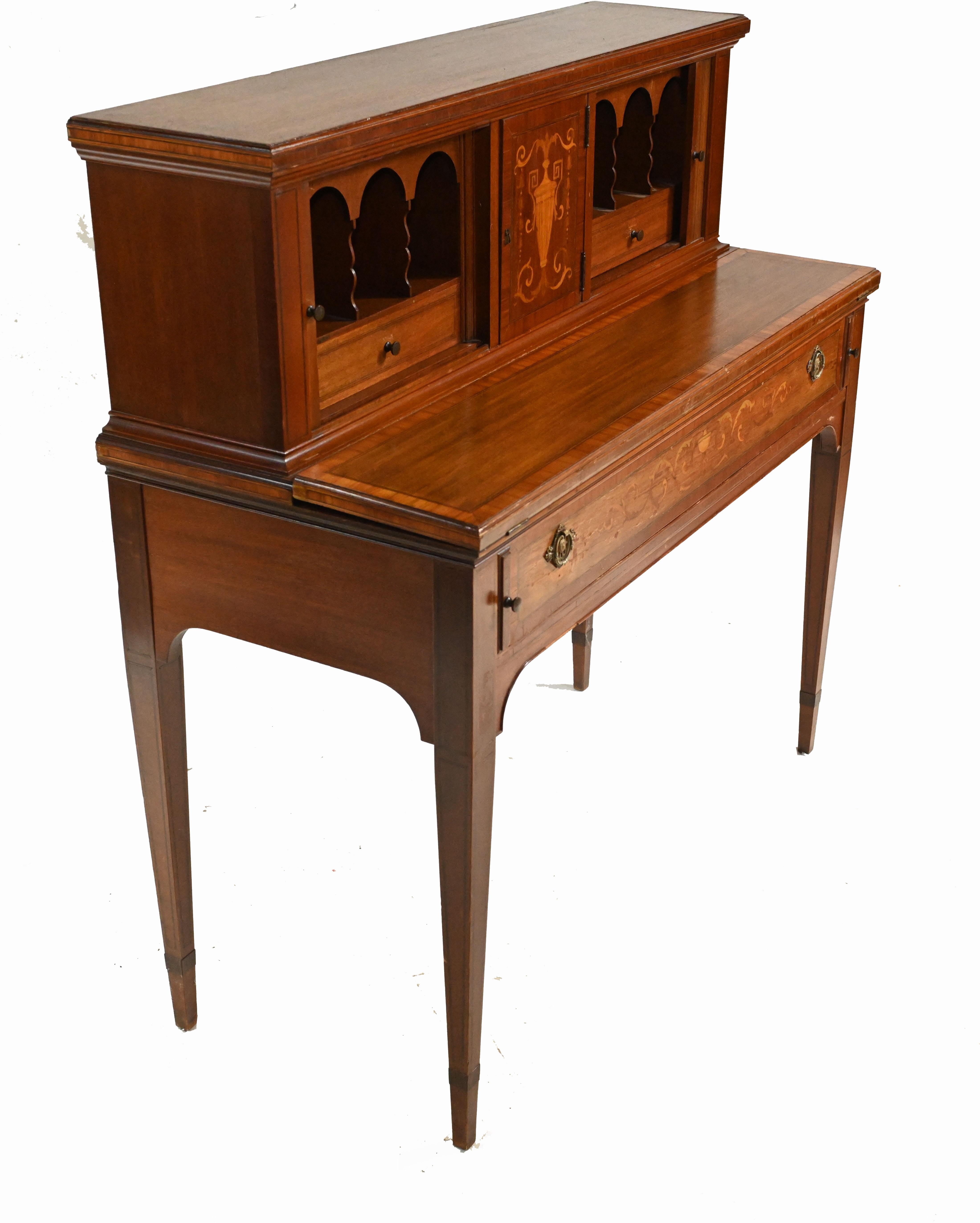 Antique Edwardian Desk Writing Table, Mahogany Sheraton 4