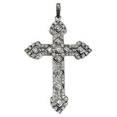 Antique Edwardian Diamond 18K White Gold Fine Reticulated Cross