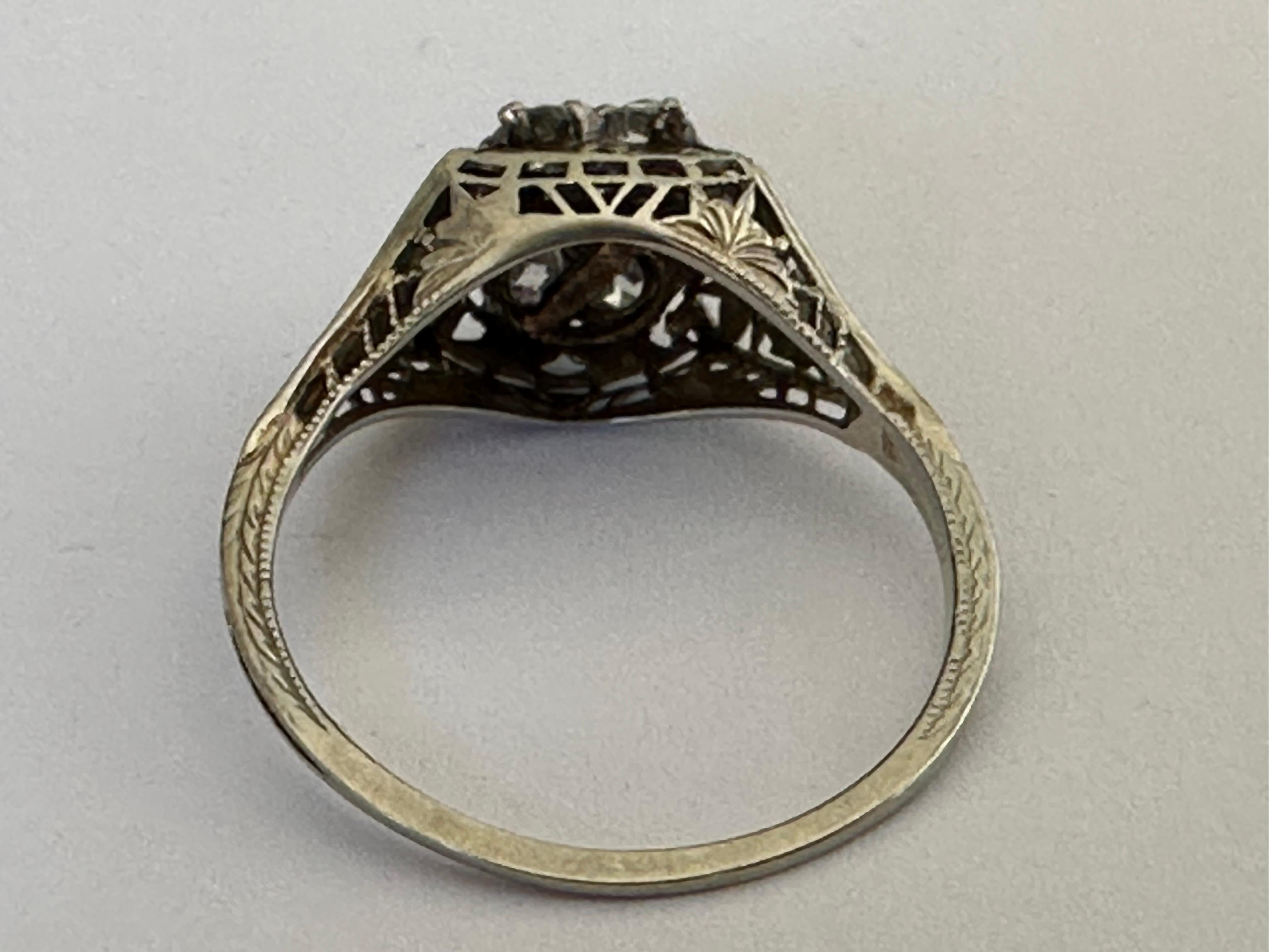 Old European Cut Antique Edwardian Diamond and Filigree Ring For Sale