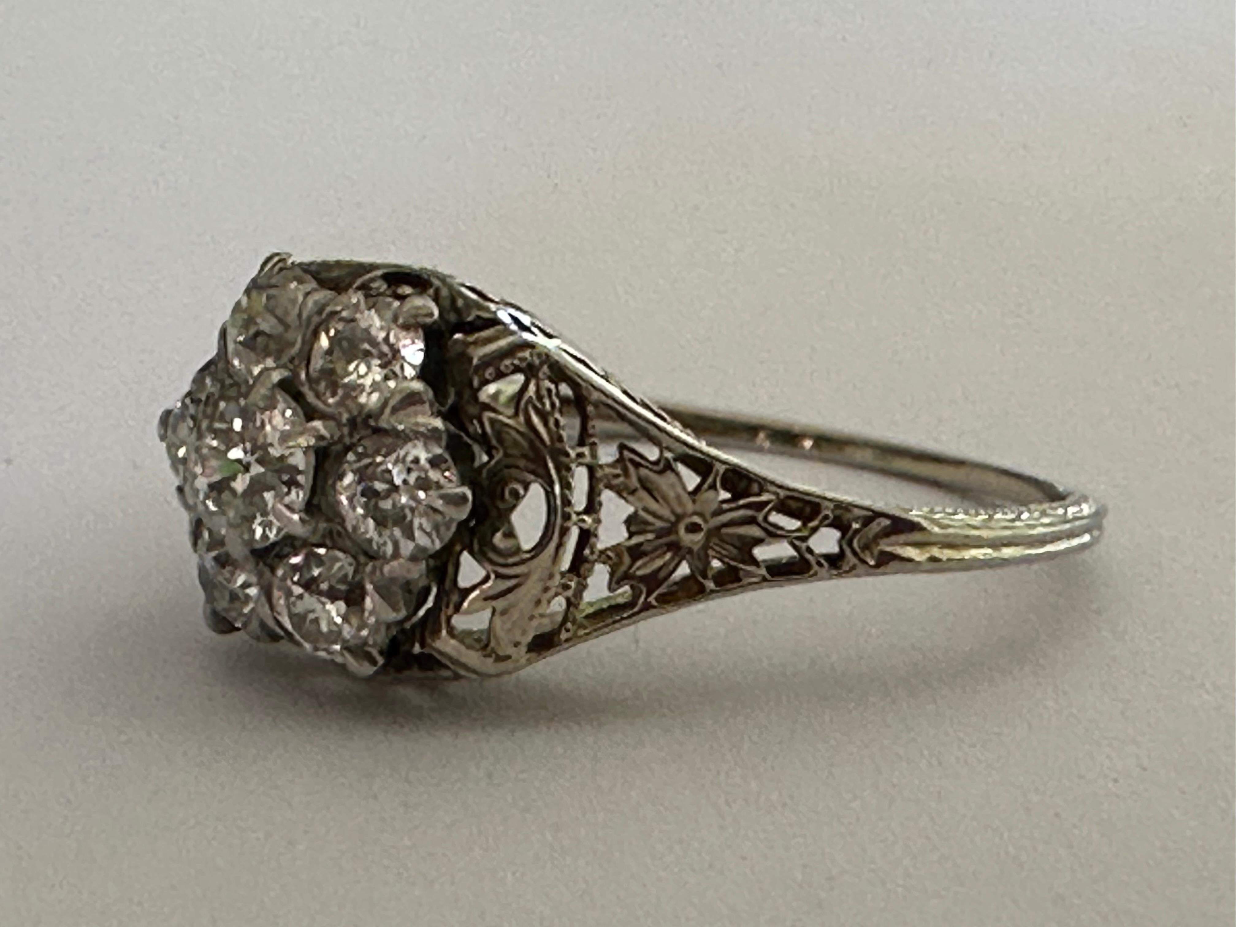 Antique Edwardian Diamond and Filigree Ring For Sale 1