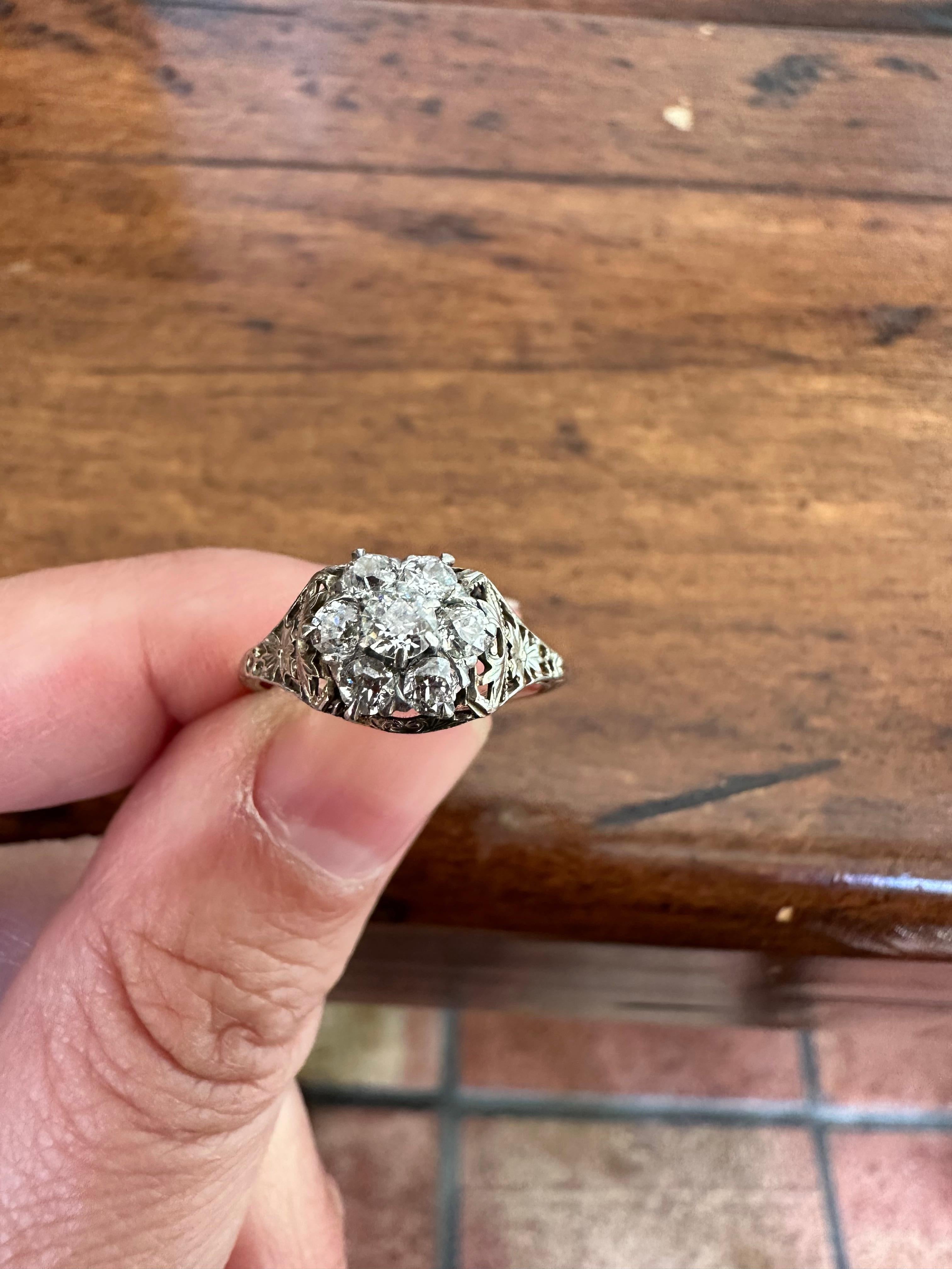 Antique Edwardian Diamond and Filigree Ring For Sale 2