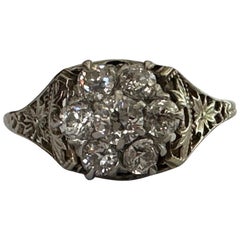 Bague ancienne édouardienne en filigrane et diamants