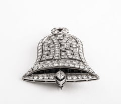 Antique Edwardian Diamond and Onyx Bell Brooch with Pendant Fitting c. 1914