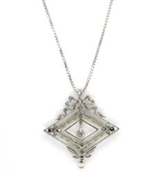 Antique Edwardian Diamond and Pearl Drop Pendant