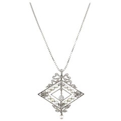 Antique Edwardian Diamond and Pearl Drop Pendant