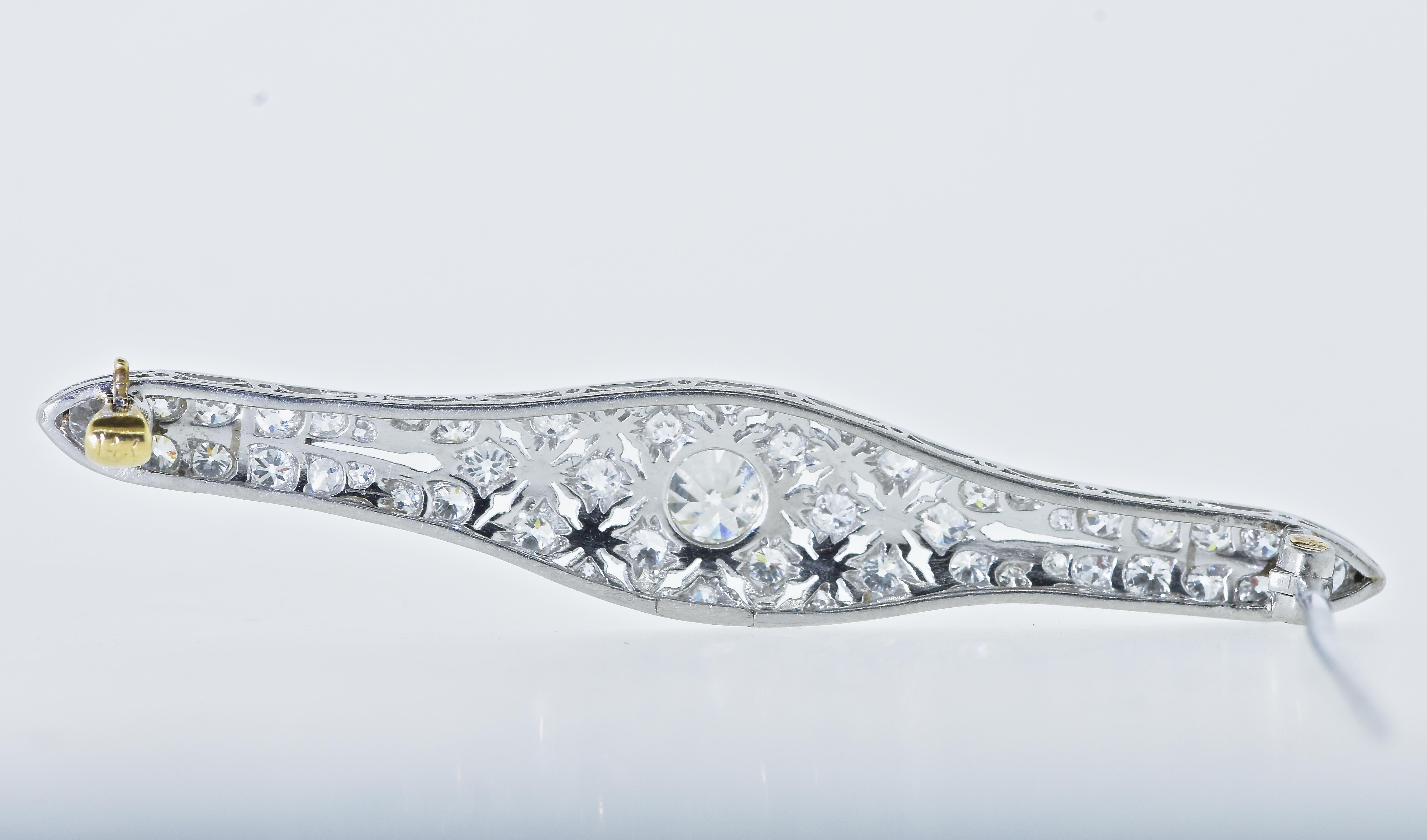 Old European Cut Antique Edwardian Diamond and Platinum Pin, circa 1917