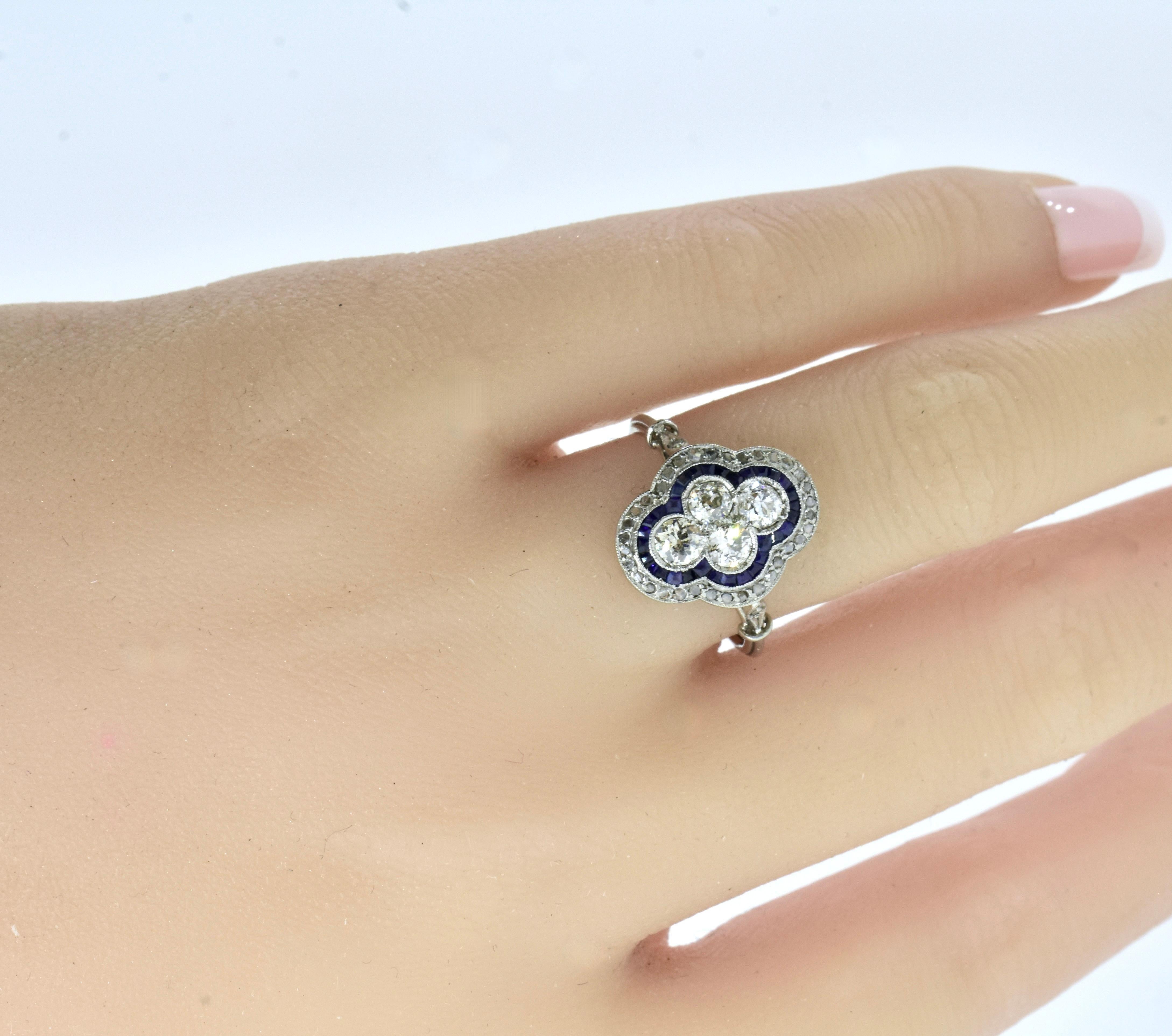 Antique Edwardian Diamond and Sapphire Ring in excellent condition, circa 1915 In Excellent Condition For Sale In Aspen, CO