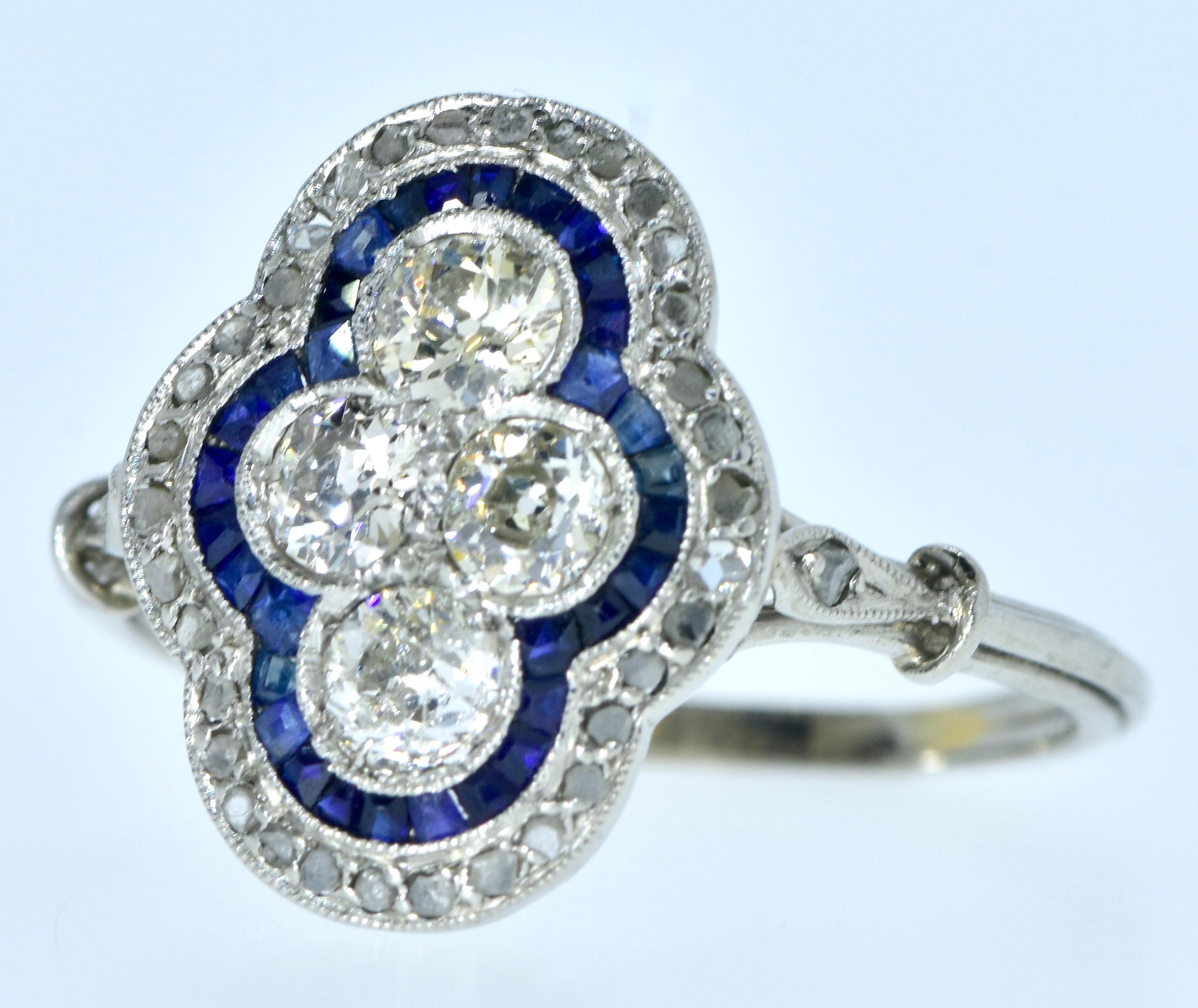 Women's or Men's Antique Edwardian Diamond and Sapphire Ring in excellent condition, circa 1915 For Sale