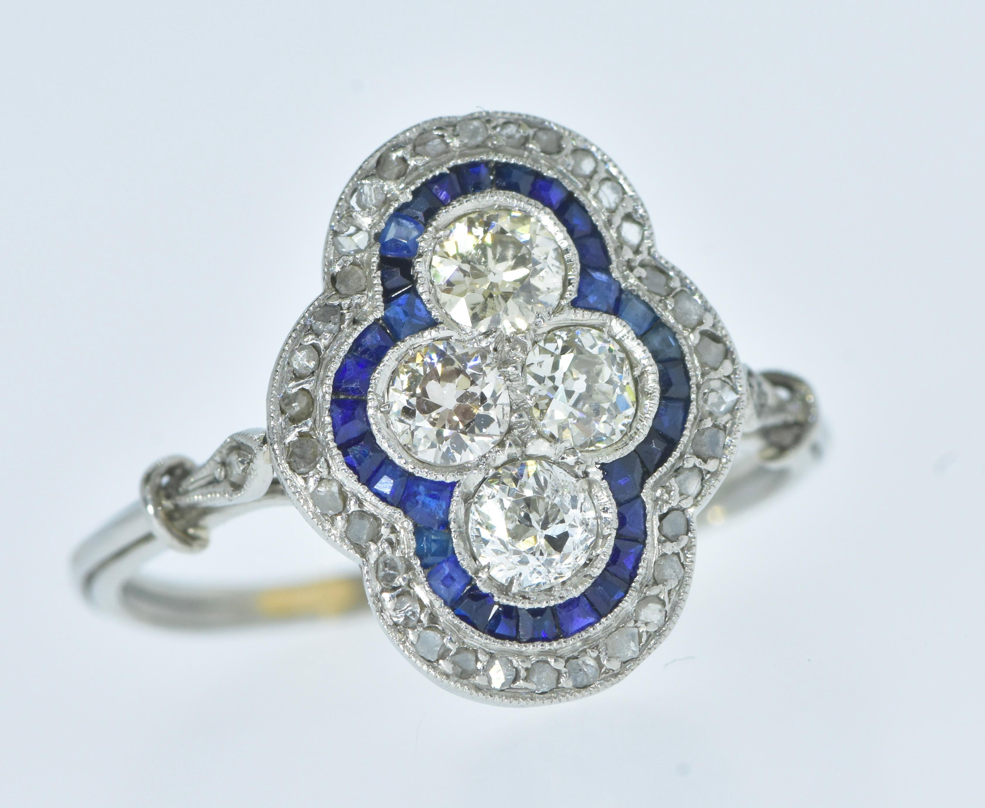Antiker edwardianischer Diamant- und Saphirring in ausgezeichnetem Zustand, um 1915 für Damen oder Herren im Angebot