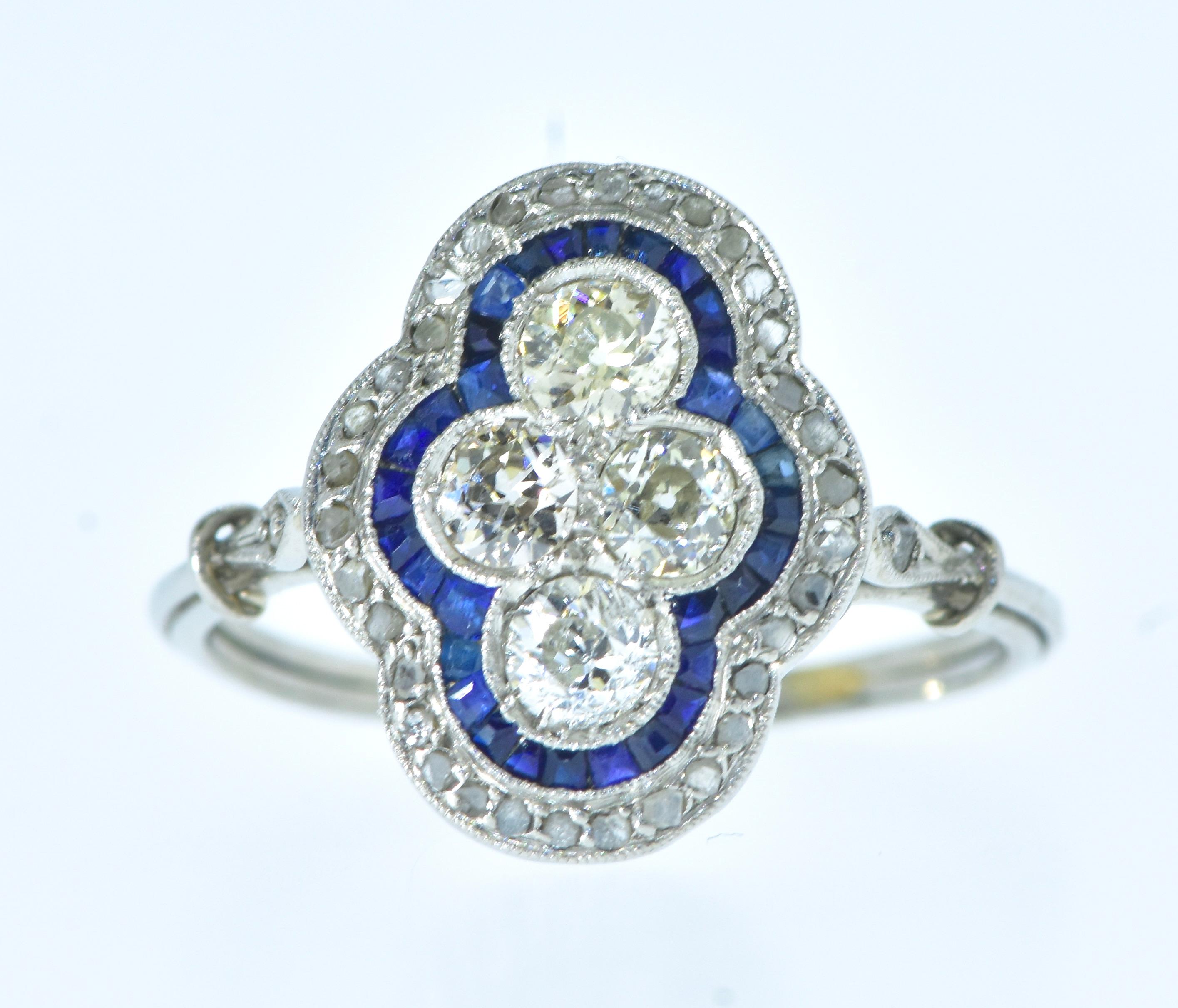 Antique Edwardian Diamond and Sapphire Ring in excellent condition, circa 1915 For Sale 2