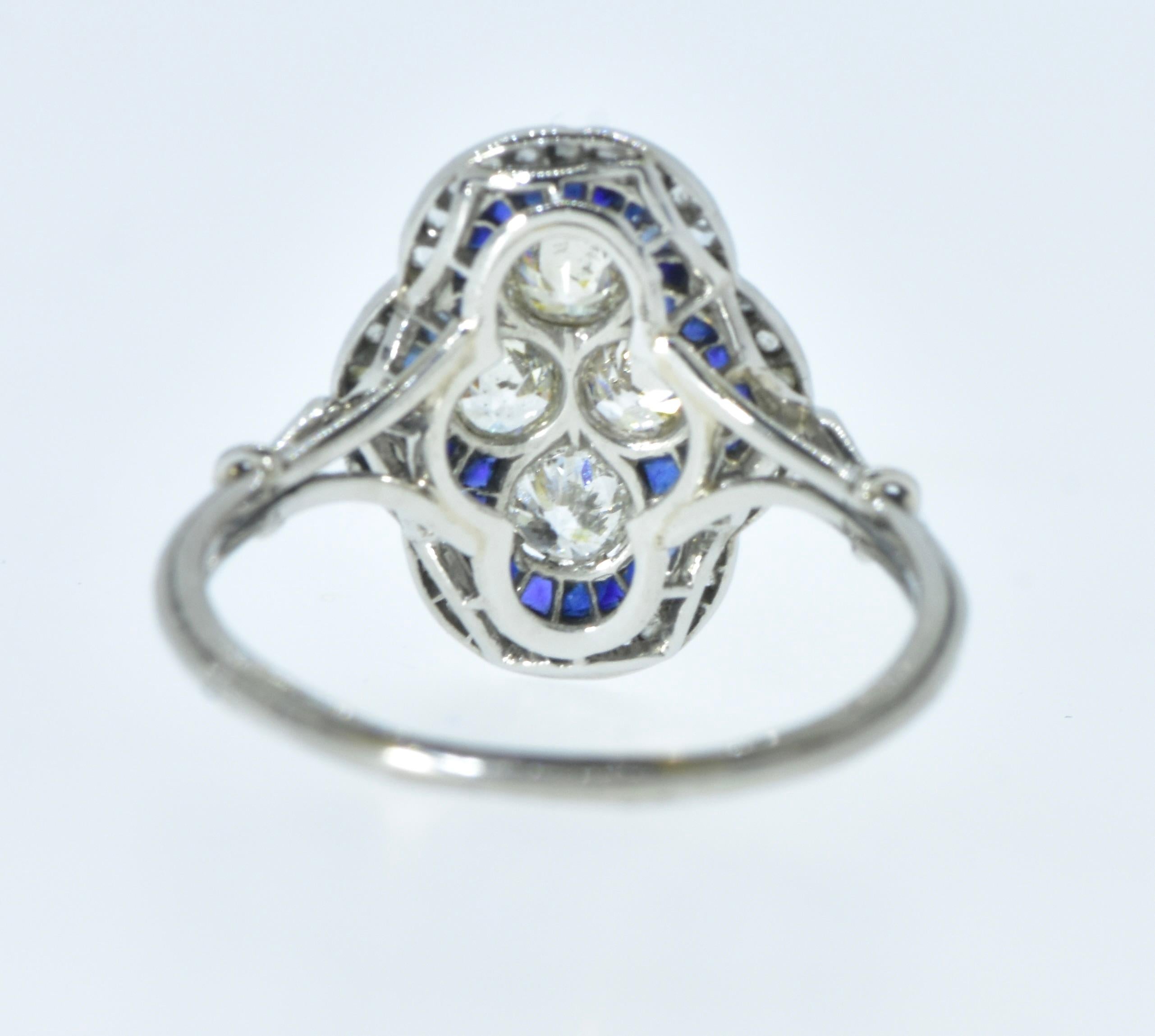Antiker edwardianischer Diamant- und Saphirring in ausgezeichnetem Zustand, um 1915 im Angebot 3